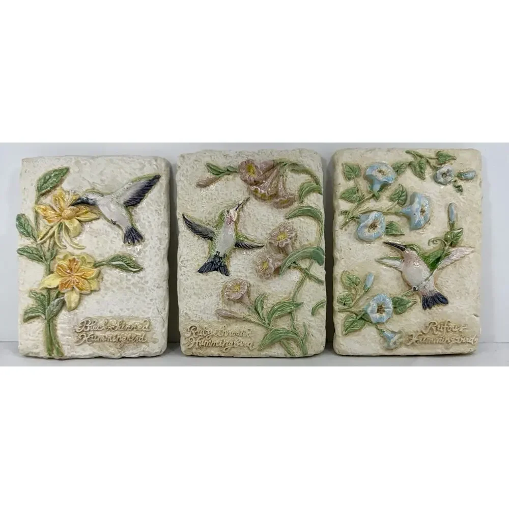 Avon Decorative Hummingbird‎ Wall Plaques Set of 3 Vintage 5x7 Floral Relief